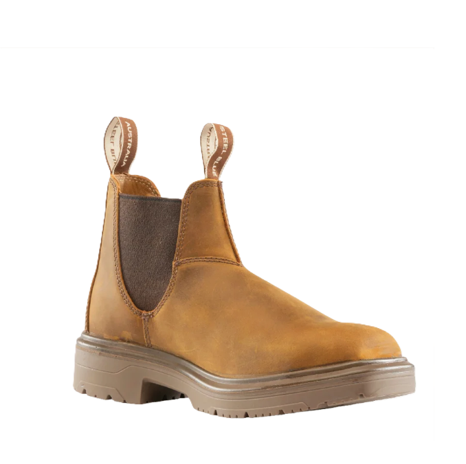 Mens tan brown Chelsea style safety boot Steel Blue 313941 Hobart Square Toe Steel Cap Elastic Sided Boots