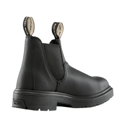 Black leather strong durable worksite slip resistant, Steel Blue 313941 Hobart Square Toe Steel Cap Elastic Sided Boots