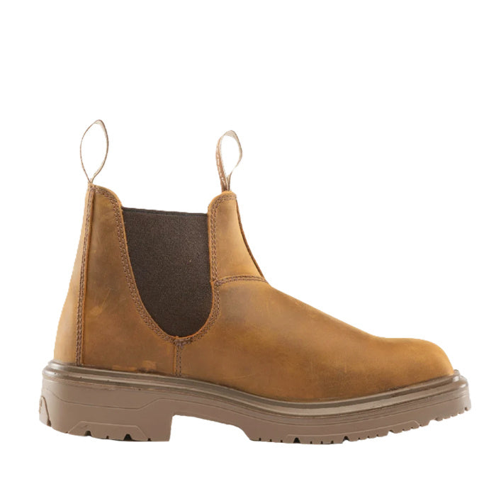 Mens distressed brown coloured premium leather pull on chelsea workboot Steel Blue 313941 Hobart Square Toe Steel Cap Elastic Sided Boots