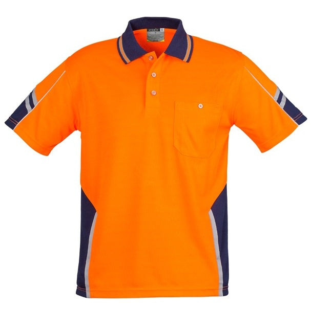 Syzmik ZH237 Mens HiVis Squad Short Sleeve Polo - Orange/Navy - Front View