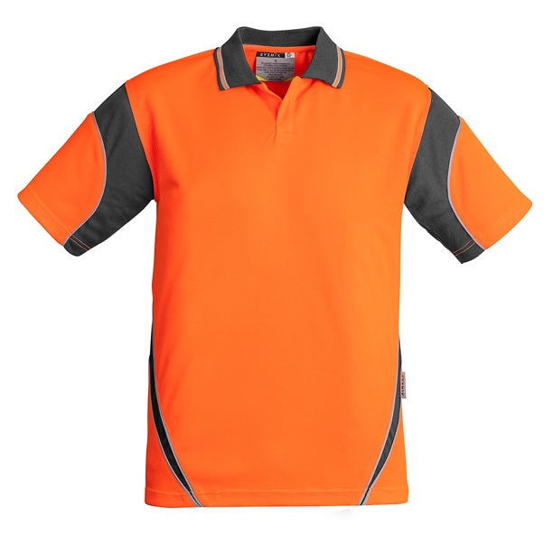Syzmik ZH248 Mens HiVis Aztec Short Sleeve Polo - Orange/Charcoal - Front View