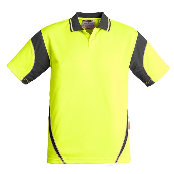 Syzmik ZH248 Mens HiVis Aztec Short Sleeve Polo - Yellow/Charcoal - Front View