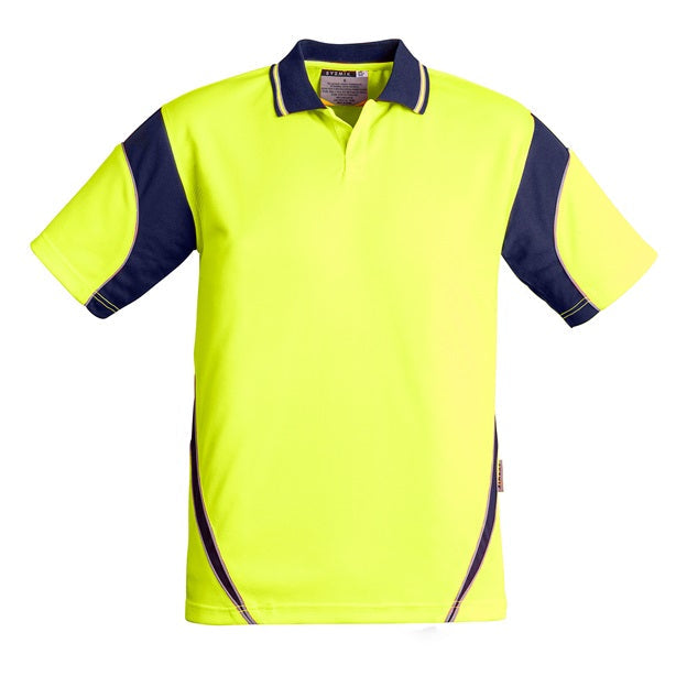 Syzmik ZH248 Mens HiVis Aztec Short Sleeve Polo - Yellow/Navy - Front View