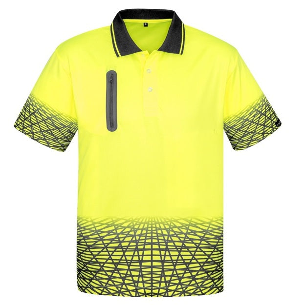 Syzmik ZH300 Mens Tracks Short Sleeve Polo - Yellow/Charcoal - Front View