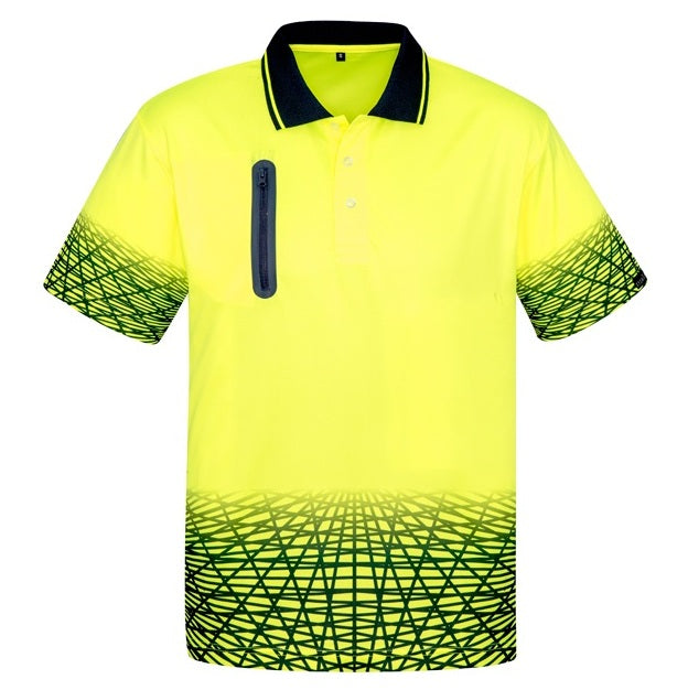 Syzmik ZH300 Mens Tracks Short Sleeve Polo - Yellow/Navy - Front View