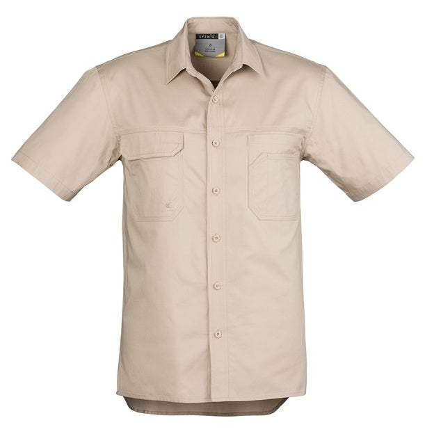 Syzmik ZW120 Mens Light Weight Tradie Short Sleeve Shirt - Sand - Front View