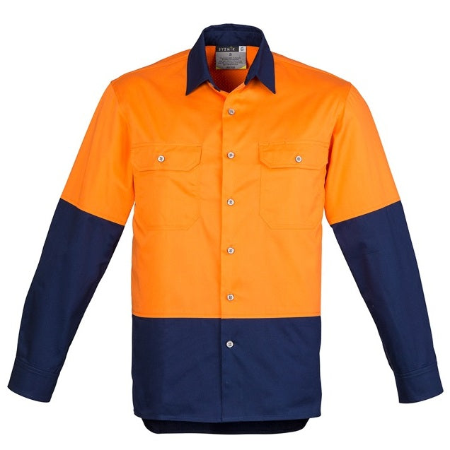 Syzmik ZW122 Mens HiVis Spliced Industrial Shirt - Orange/Navy - Front View