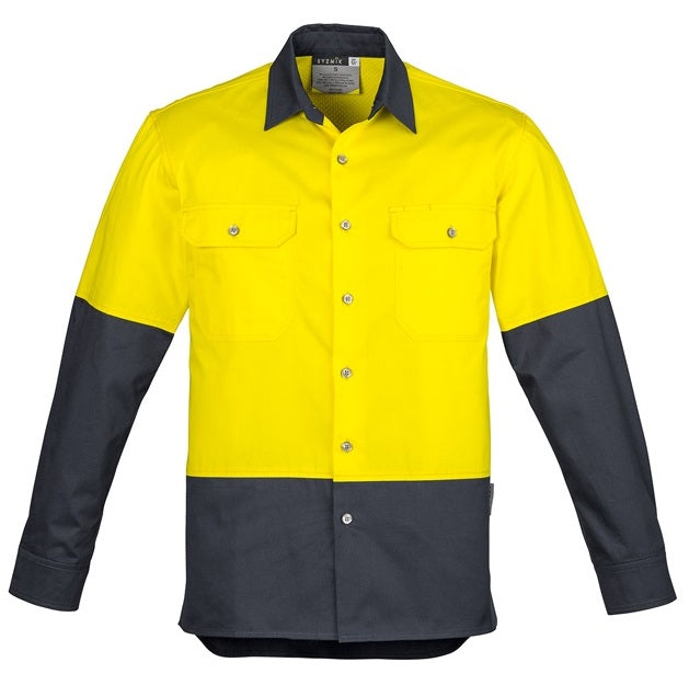 Syzmik ZW122 Mens HiVis Spliced Industrial Shirt - Yellow/Charcoal - Front View