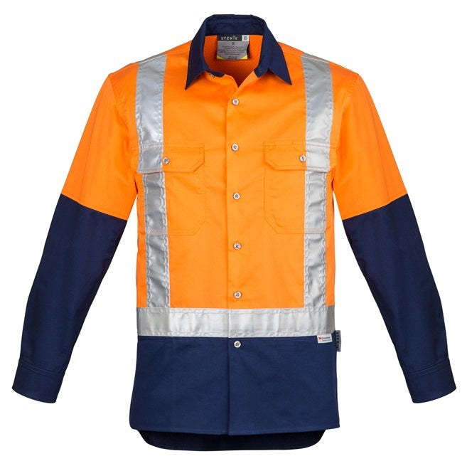 Syzmik ZW124 Mens Hi Vis Spliced Industrial L/S Shirt- Shoulder Taped
