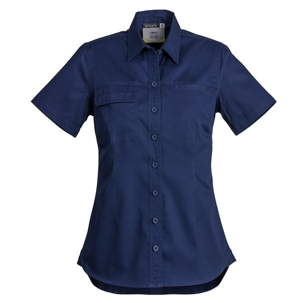 Syzmik ZWL120 Womens Lightweight Tradie Short Sleeve Shirt - Blue - Front View
