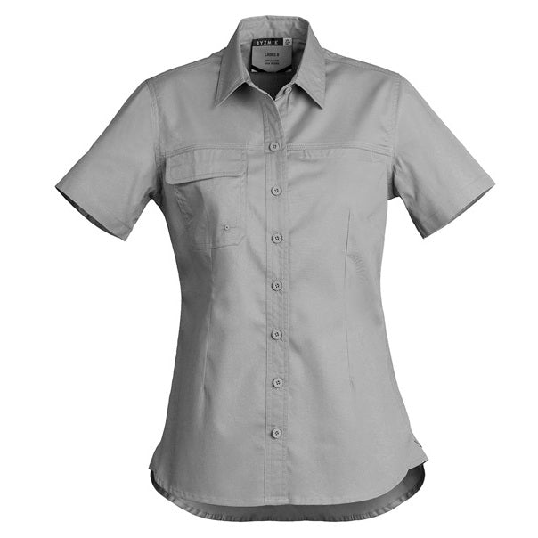 Syzmik ZWL120 Womens Lightweight Tradie Short Sleeve Shirt - Grey - Front View