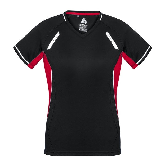 Biz Collection T701LS Ladies Renegade Tee Black/Red/Silver