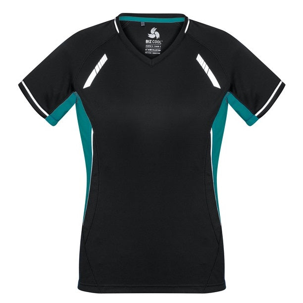 Biz Collection T701LS Ladies Renegade Tee Black/Teal/Silver