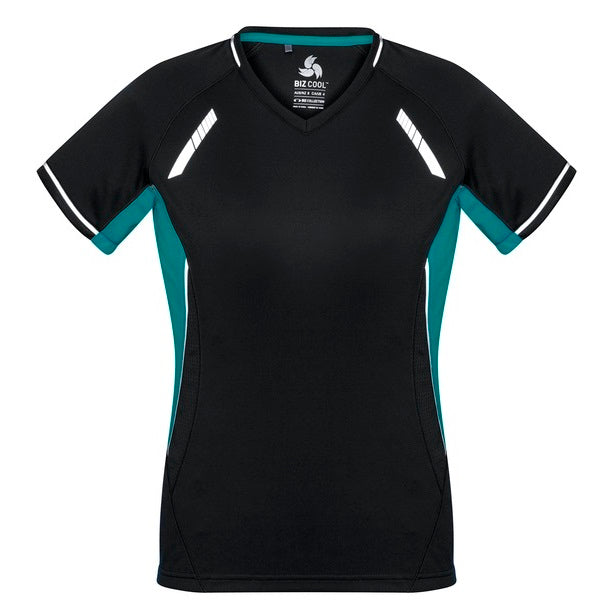 Biz Collection T701LS Ladies Renegade Tee - Black/Teal - Alternative Front View