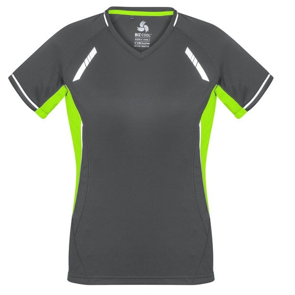 Biz Collection T701LS Ladies Renegade Tee Grey/Fluoro Lime/Silver