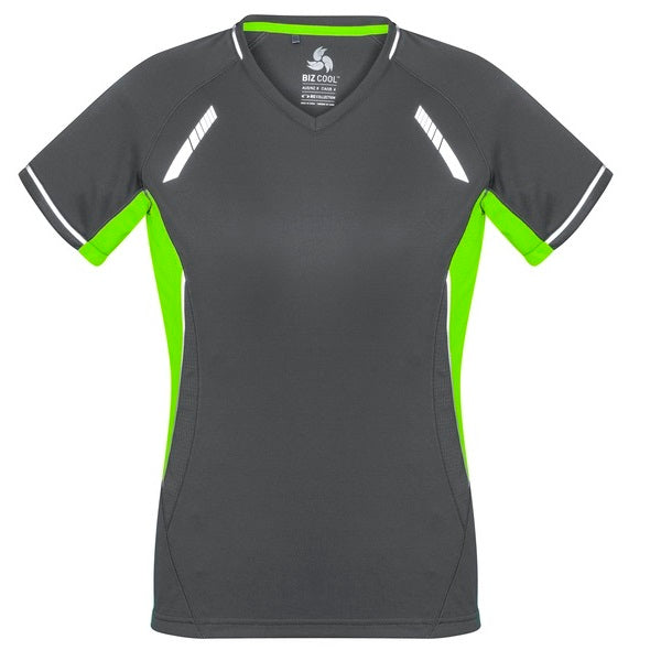 Biz Collection T701LS Ladies Renegade Tee - Grey/Fluoro Lime - Alternative Front View