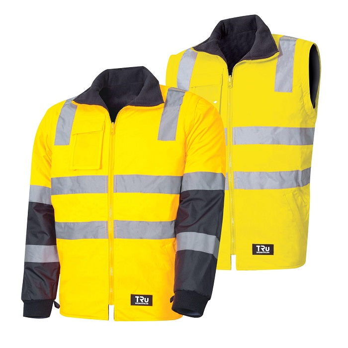 TRu Workwear TJ2945T4 Wet Weather Jacket With Removable Sleeves And TRuVis Reflective Tape