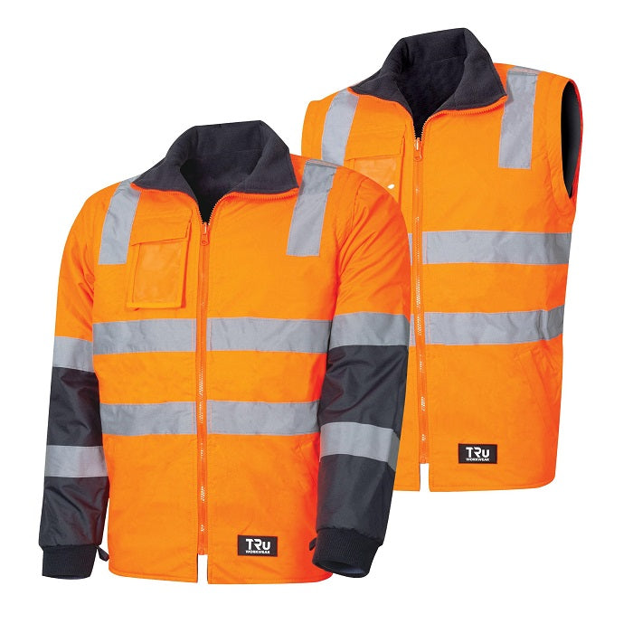 TRu Workwear TJ2945T4 Wet Weather Jacket With Removable Sleeves And TRuVis Reflective Tape