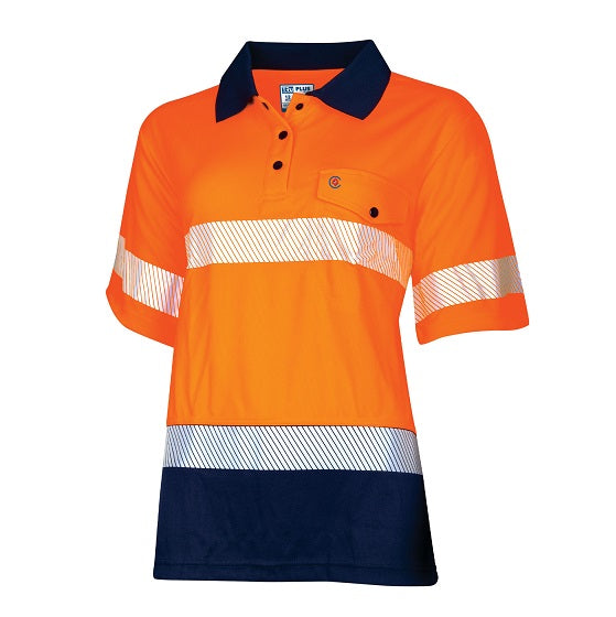 TRu Workwear TSW2415T1 Womens Recycled Anti-Microbial Micromesh S/S Two Tone Hi-Vis Polo Shirt W/ Segmented Tape