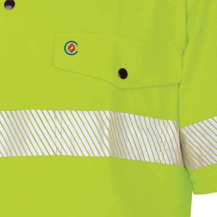 Tru Workwear TS2415T1 Recycled Anti-Microbial Micromesh S/S Two Tone Hi-Vis Polo Shirt W/ Segmented Tape