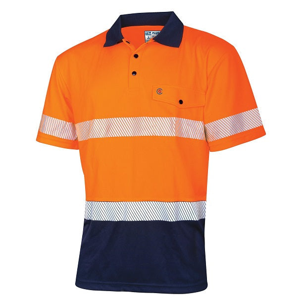 Tru Workwear TS2415T1 Recycled Anti-Microbial Micromesh S/S Two Tone Hi-Vis Polo Shirt W/ Segmented Tape