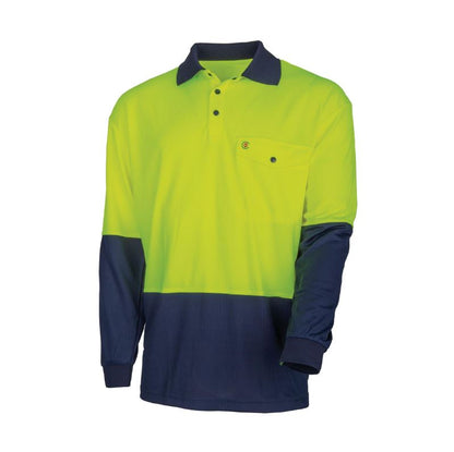 Tru Workwear TS2425 Recycled Anti-Microbial Micromesh L/S Two Tone Hi-Vis Polo Shirt