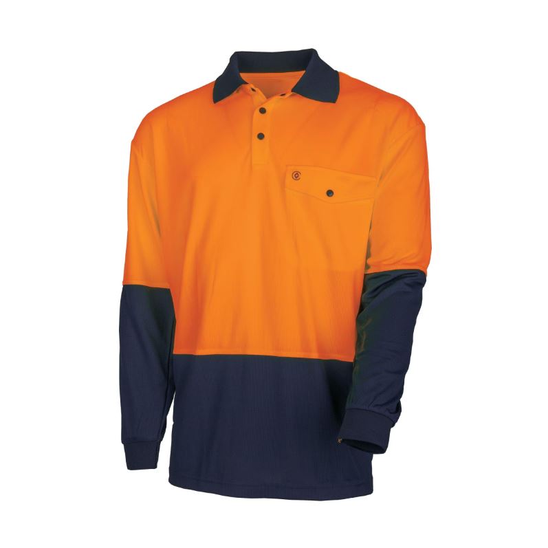 Tru Workwear TS2425 Recycled Anti-Microbial Micromesh L/S Two Tone Hi-Vis Polo Shirt