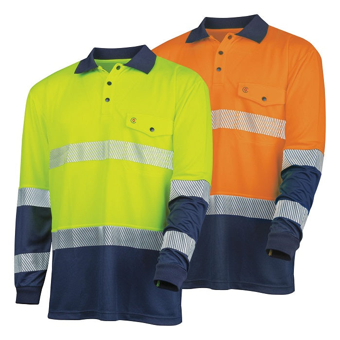 Tru Workwear TS2425T1 Recycled Anti-Microbial Micromesh L/S Two Tone Hi-Vis Polo Shirt With Segmented Tape