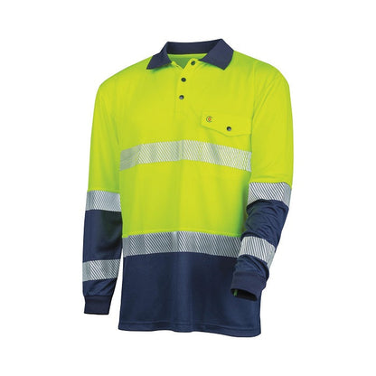 Tru Workwear TS2425T1 Recycled Anti-Microbial Micromesh L/S Two Tone Hi-Vis Polo Shirt With Segmented Tape