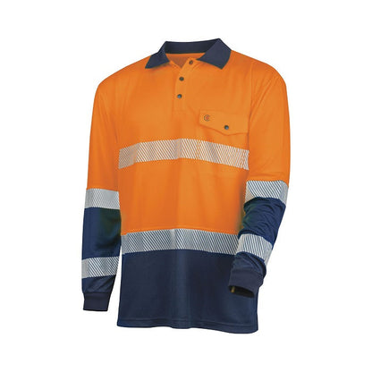 Tru Workwear TS2425T1 Recycled Anti-Microbial Micromesh L/S Two Tone Hi-Vis Polo Shirt With Segmented Tape