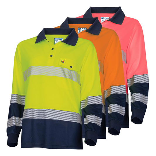 TRu Workwear TSW2415T1 Womens Recycled Anti-Microbial Micromesh S/S Two Tone Hi-Vis Polo Shirt W/ Segmented Tape