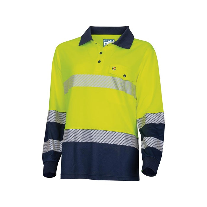 TRu Workwear TSW2415T1 Womens Recycled Anti-Microbial Micromesh S/S Two Tone Hi-Vis Polo Shirt W/ Segmented Tape