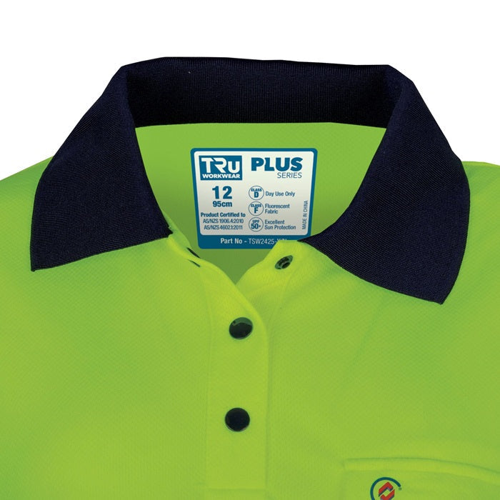 TRu Workwear TSW2415T1 Womens Recycled Anti-Microbial Micromesh S/S Two Tone Hi-Vis Polo Shirt W/ Segmented Tape