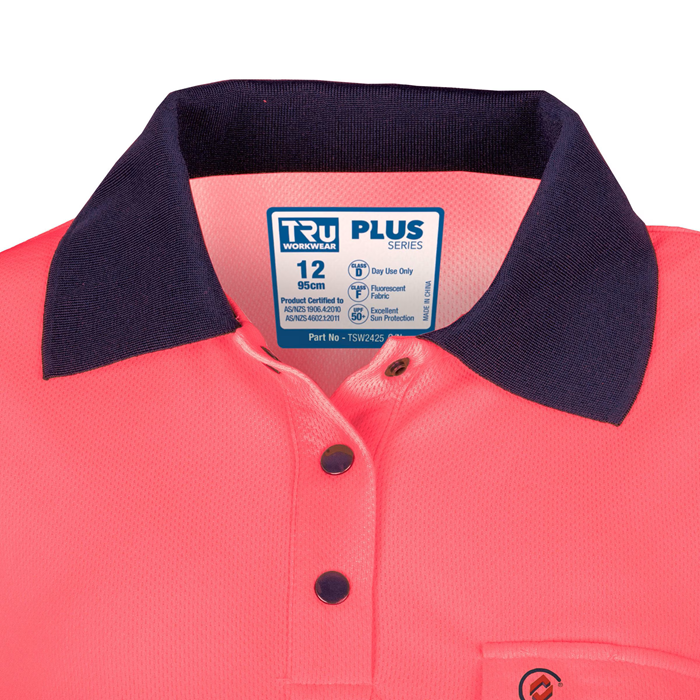 TRu Workwear TSW2415T1 Womens Recycled Anti-Microbial Micromesh S/S Two Tone Hi-Vis Polo Shirt W/ Segmented Tape