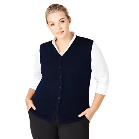 Biz Care CK961LV Womens Button Front Knit Vest
