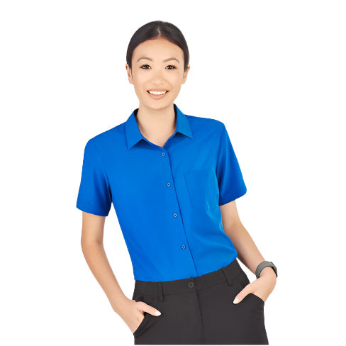 Inaura CS947LS Ladies Plain Short Sleeve Shirt - Electric Blue - Front View
