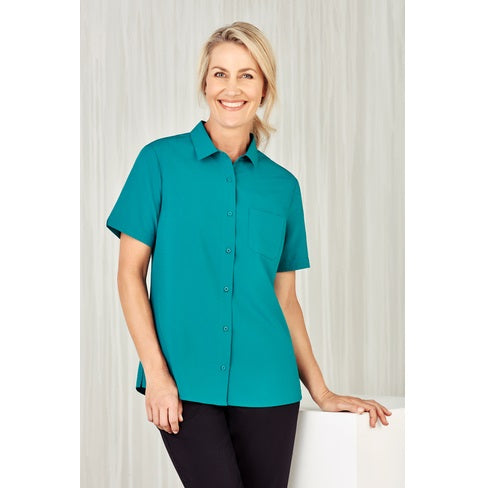 Inaura CS947LS Ladies Plain Short Sleeve Shirt - Teal - Front View