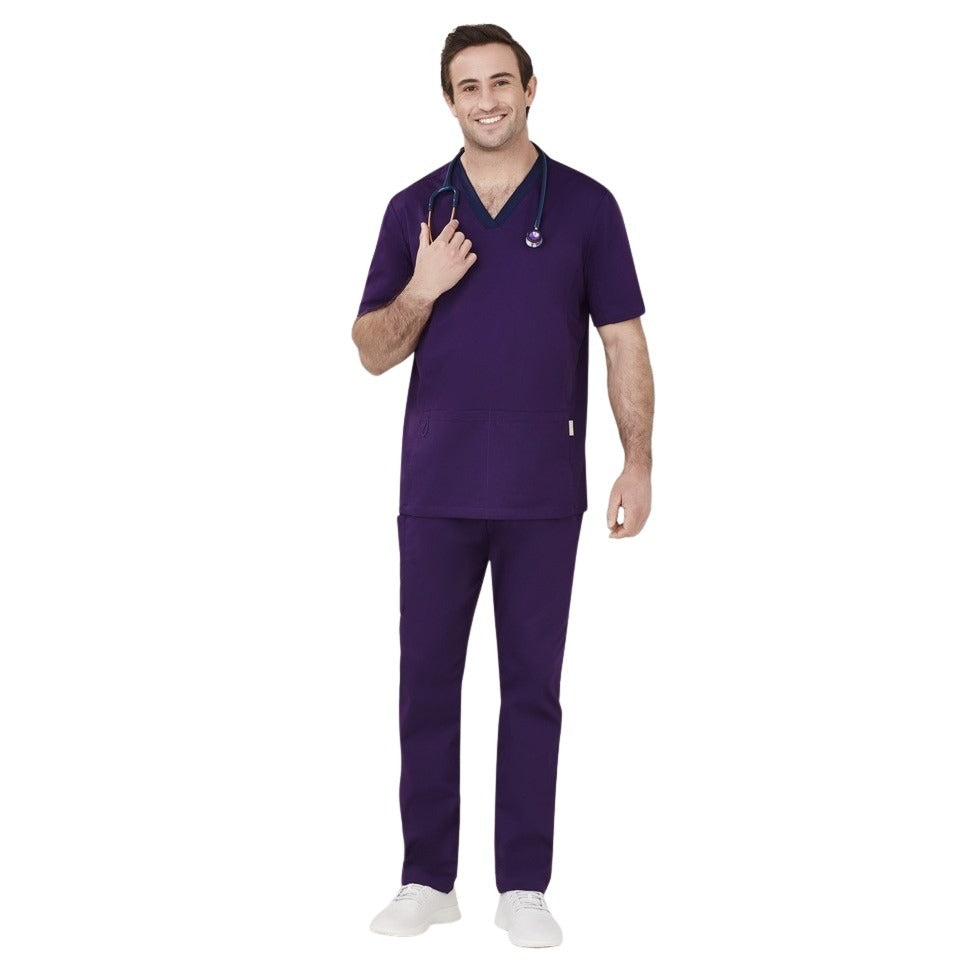 Inaura CST043MS Mens Riley Stretch Scrub Top - Purple - Front View