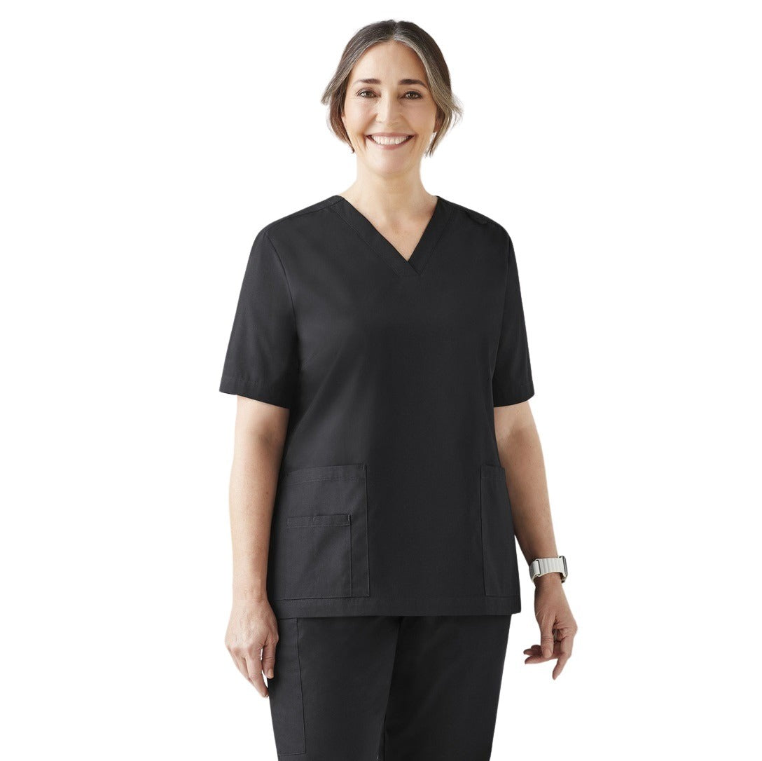Inaura CST141LS Tokyo Womens V-Neck Scrub Top - Black - Front View