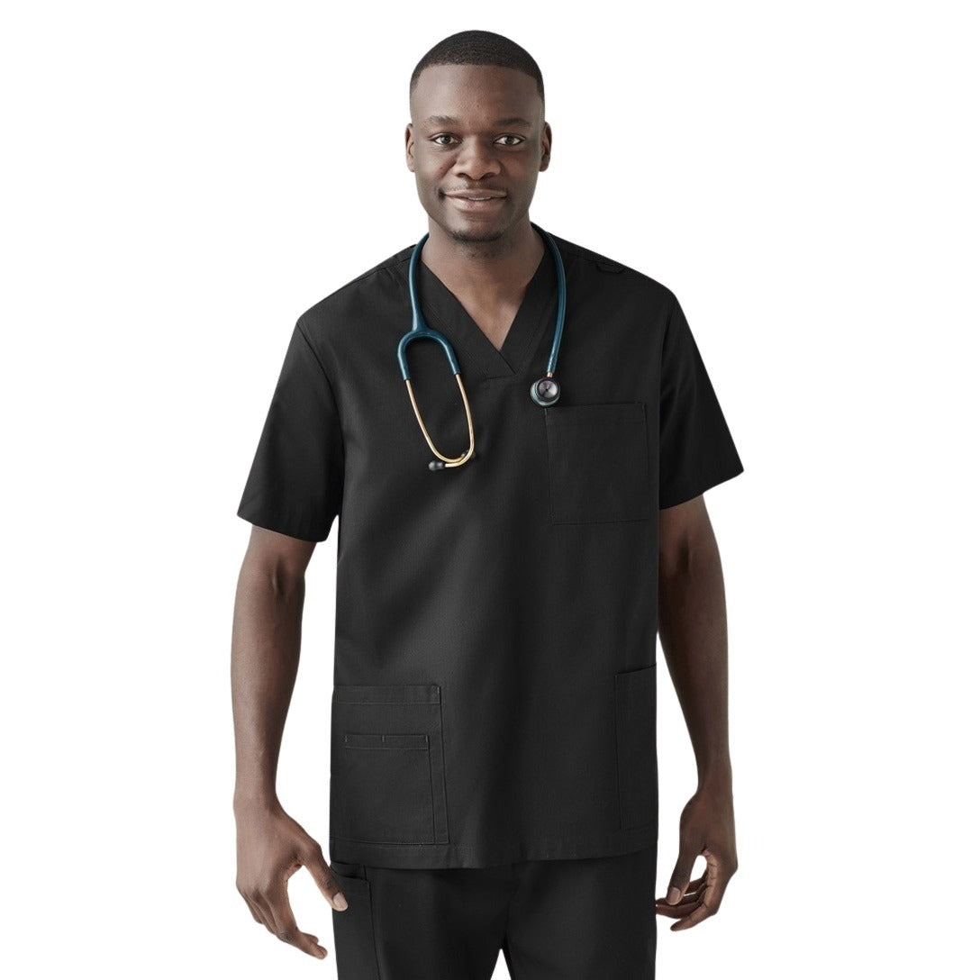 Inaura CST141MS Tokyo Mens V-Neck Scrub Top - Black - Front View