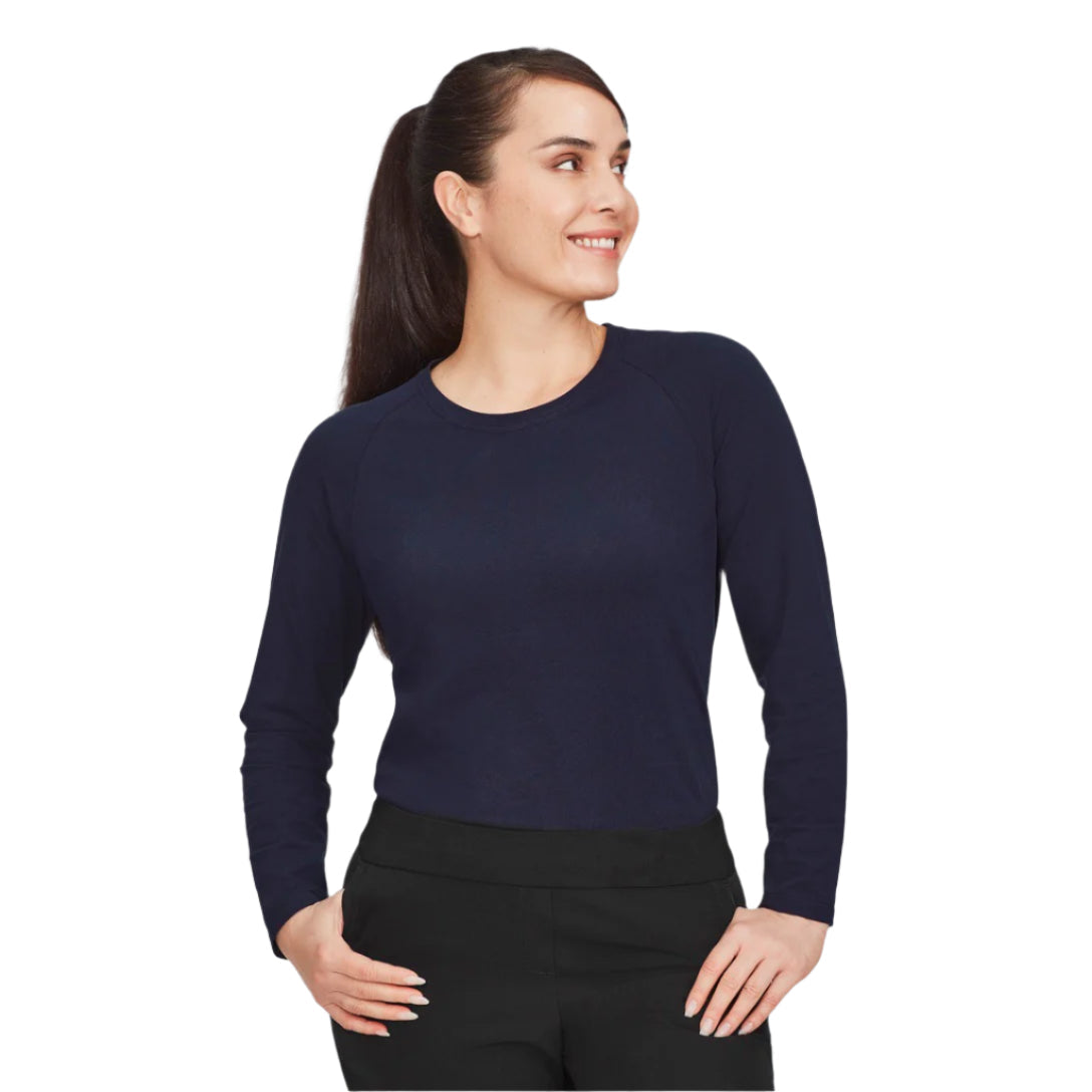 Inaura CT247LL Performance Womens Cotton Long Sleeve Tee - Midnight Navy - Angled View
