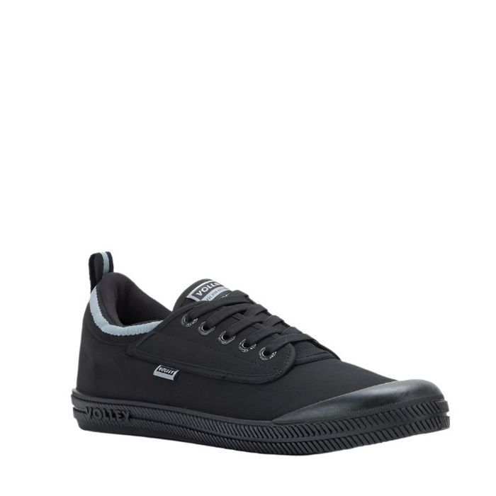 Volley DWVUE004 Unisex International Low Non Safety Shoes, Front angle view, black with dark grey trim