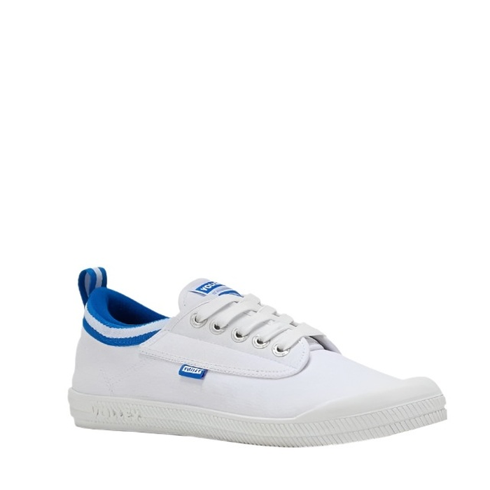White with blue, front angle view, Volley DWVUE004 Unisex International Low Non Safety Shoes