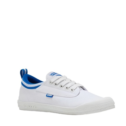 White with blue, front angle view, Volley DWVUE004 Unisex International Low Non Safety Shoes