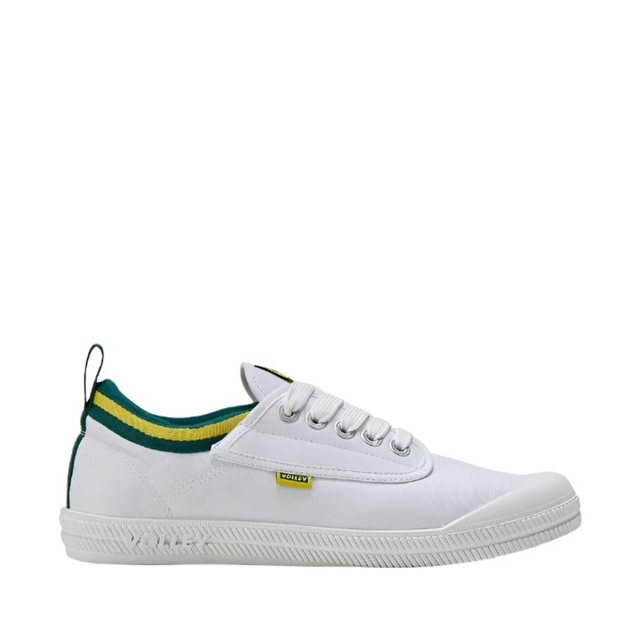 Side view, White with green/gold trim, Volley DWVUE004 Unisex International Low Non Safety Shoes