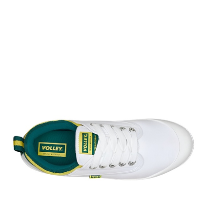 Volley DWVUE004 Unisex International Low Non Safety Shoes, white with green and gold trim top view