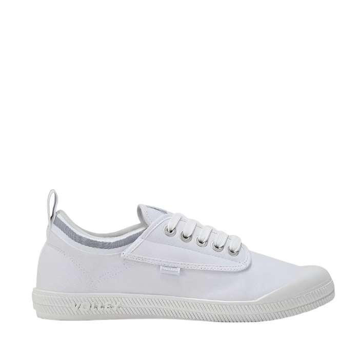 Side view, white with silver light grey trim, Volley DWVUE004 Unisex International Low Non Safety Shoes