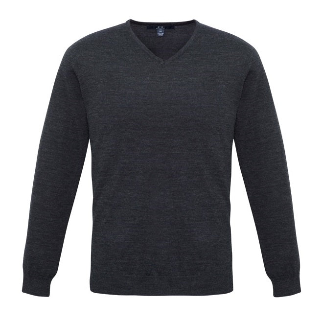 Mens Charcoal modern fit pullover, machine washable knitwear, winter workwear, professional clothing, mens sweater, corporate uniform Biz Collection WP417M Milano Mens Knit Pullover