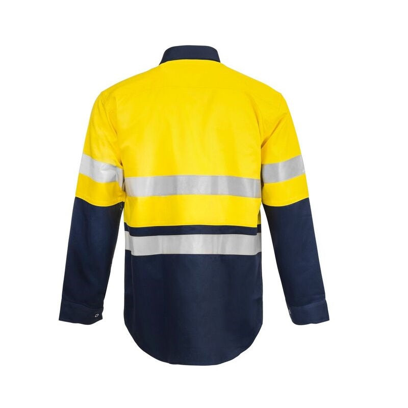 Workcraft WS3072 Hi Vis Two Tone Long Sleeve Cotton Drill Shirt with Press Studs