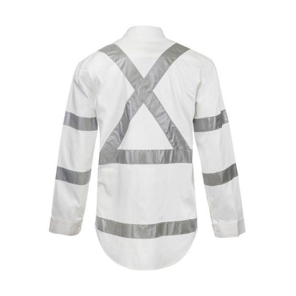WS3222 White Long sleeve Work Safety Shirt Night Visibility with X Back - Back view
